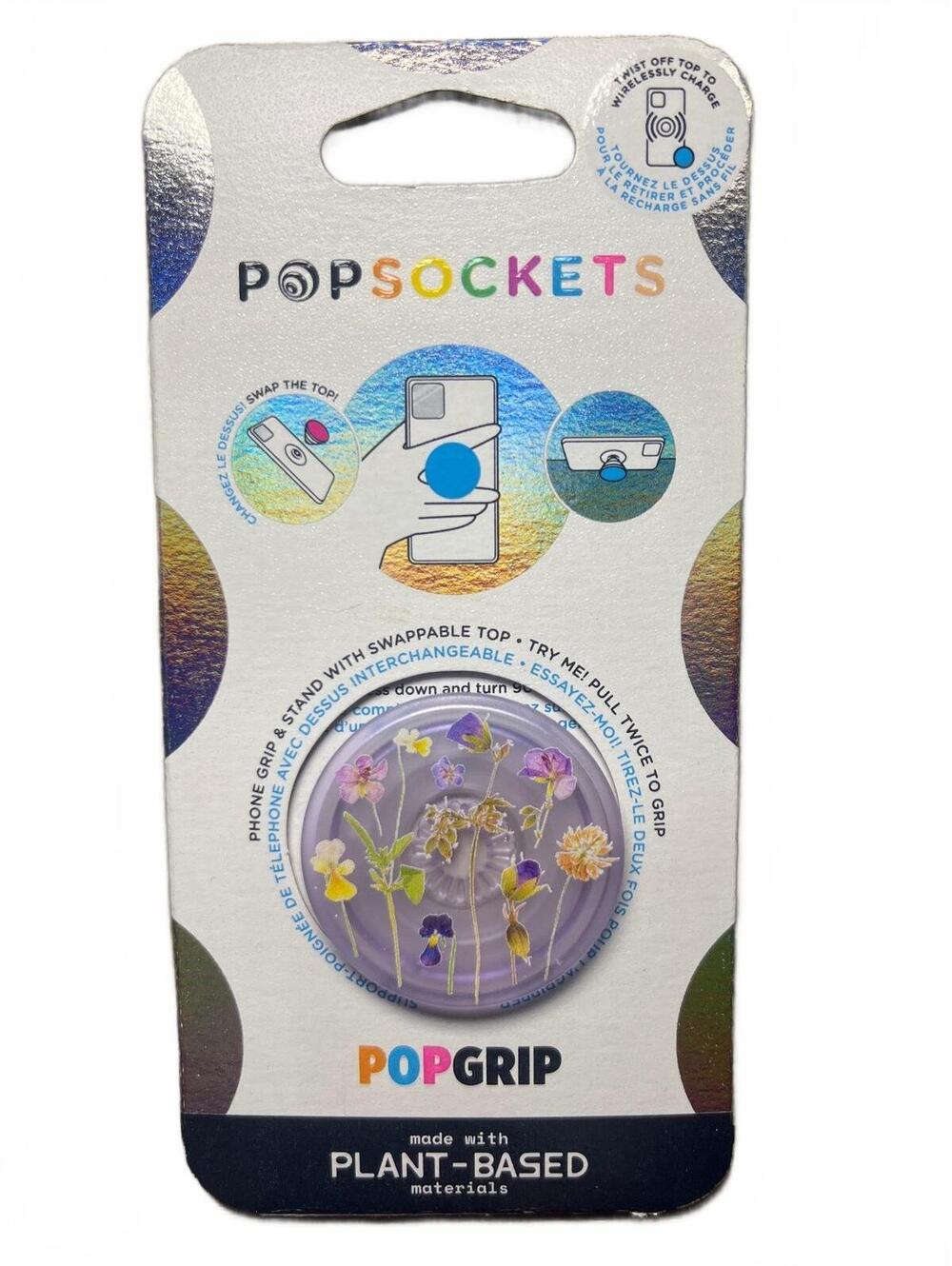 PopSockets PopGrip Swappable Top Plant-Based Materials Purple Flowers NEW